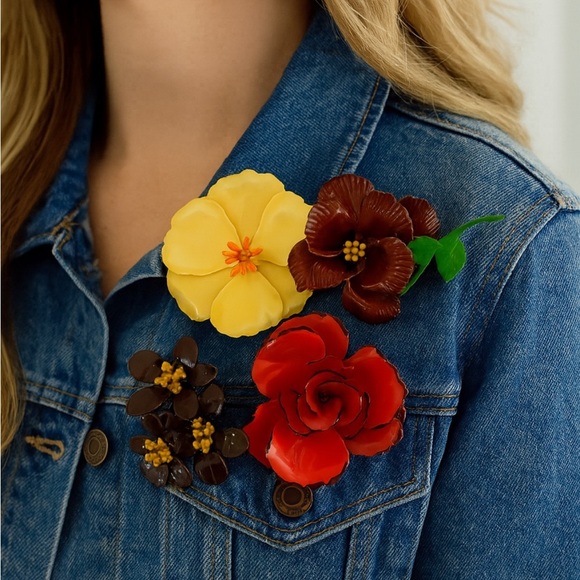 Vintage Enamel Flower Brooch Collection - Picture 1 of 10